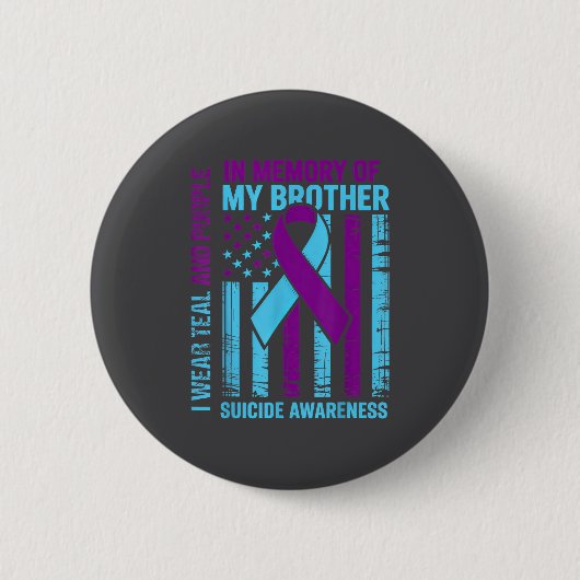 Teal Purple Ribbon Suicide Awareness Flag Brother Button (Vorderseite)