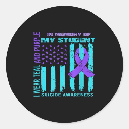 Teal Purple Ribbon Suicide Awareness Flag Student  Runder Aufkleber (Vorderseite)