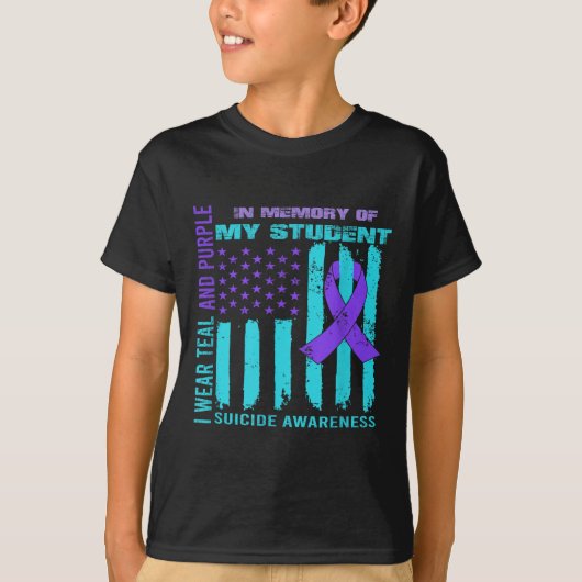 Teal Purple Ribbon Suicide Awareness Flag Student T-Shirt (Vorderseite)
