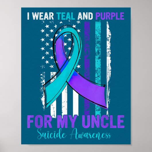 Teal Purple Ribbon Suicide Awareness Flag Uncle  Poster (Vorne)