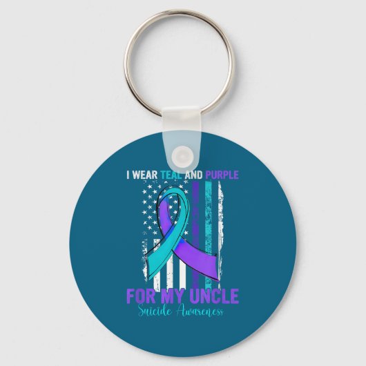 Teal Purple Ribbon Suicide Awareness Flag Uncle Schlüsselanhänger (Vorderseite)