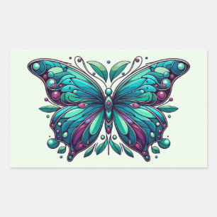 Teal & Purple Schmetterling 4 Rechteckiger Aufkleber