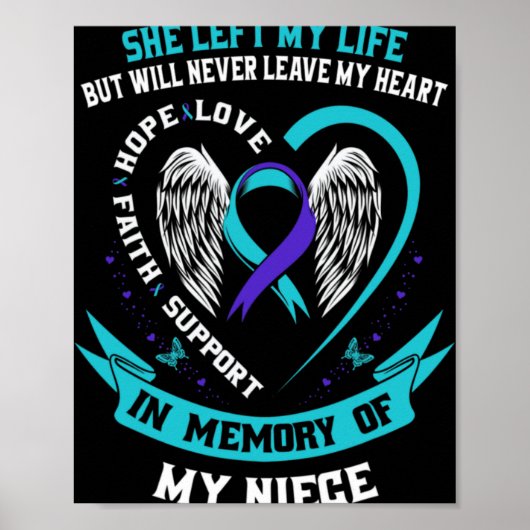 Teal Purple Suicide Awareness Ribbon Niece Memoria Poster (Vorne)