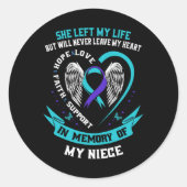 Teal Purple Suicide Awareness Ribbon Niece Memoria Runder Aufkleber (Vorderseite)