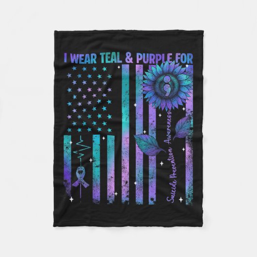 Teal Purple Us Usa Flag Suicide Prevention Awarene Fleecedecke (Vorderseite)