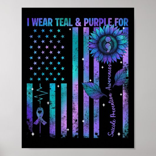 Teal Purple Us Usa Flag Suicide Prevention Awarene Poster (Vorne)