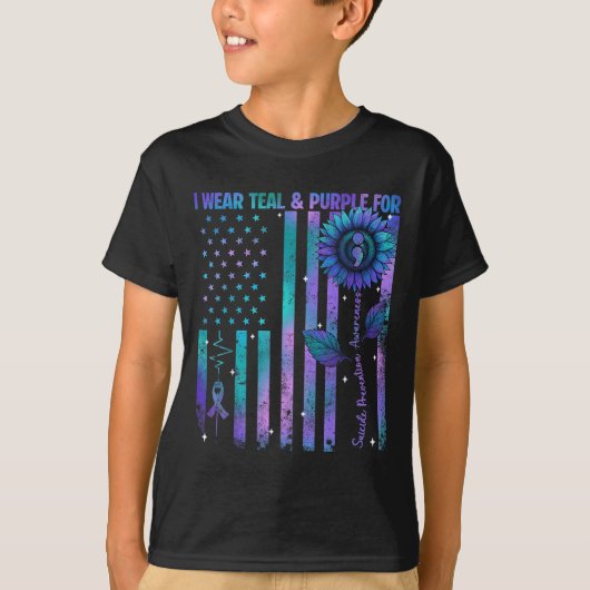 Teal Purple Us Usa Flag Suicide Prevention Awarene T-Shirt (Vorderseite)