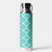 Teal Quatrefoil Pattern Custom Pink Monogram Trinkflasche (Rückseite)