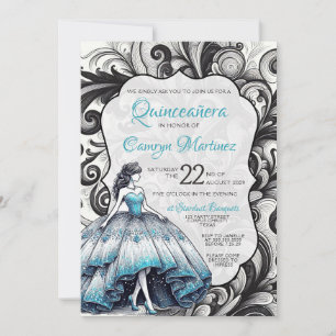 Teal Quinceañera Mädchen Einladung