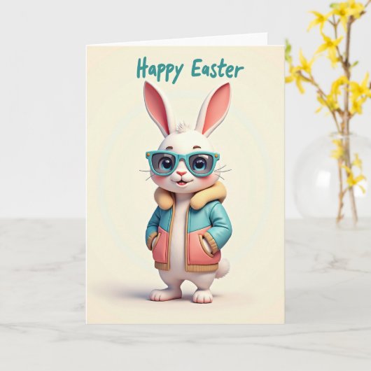 Teal Rabbit Easter Card Karte (Gelbe Blume)