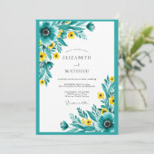 Teal Radiant Meadow Wedding Einladung (Stehend Vorderseite)