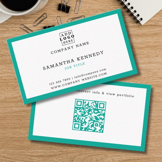 Teal-Rahmen-QR-Code Professionelles benutzerdefini Visitenkarte