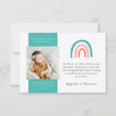 Teal Rainbow Photo New Baby Dankeskarte (Vorderseite)