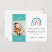 Teal Rainbow Photo New Baby Dankeskarte (Vorne/Hinten)