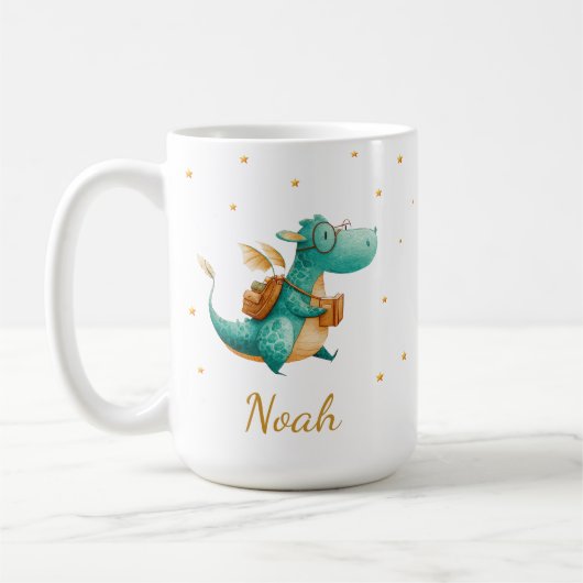 Teal Reading Dragon Mug – Personalized Boys’ Name Kaffeetasse (Links)