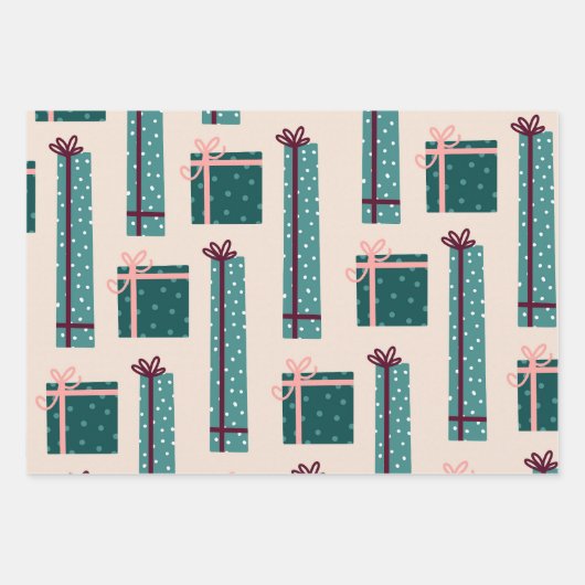 Teal Red Retro Gifts Plaid Pattern Christmas Geschenkpapier Set (Vorderseite 2)