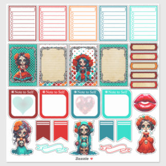 Teal Red Roses Sugar Skull  - Planner 2  Aufkleber