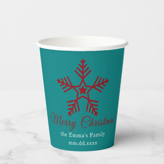 Teal Red Simple Merry Christmas Design Paper Cup Pappbecher (Rückseite)