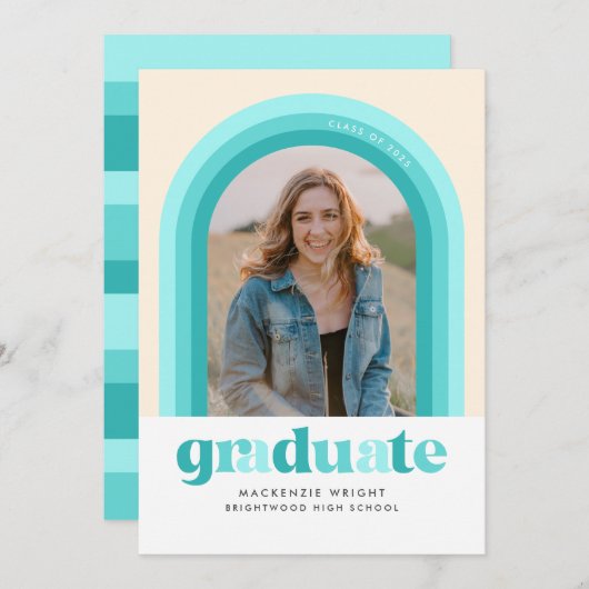 Teal Retro Arch Graduation Announcement Einladung (Vorne/Hinten)