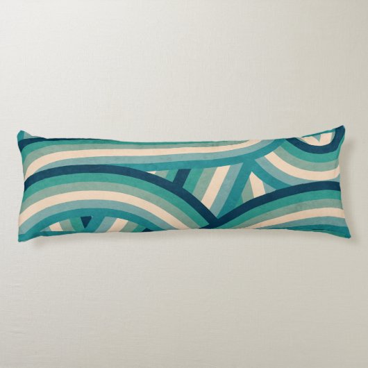 Teal Retro Rainbow Stripes Pattern Seitenschläferkissen (Rückseite)