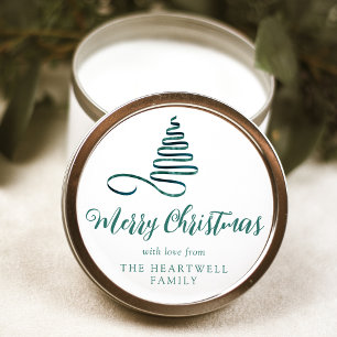 Teal Ribbon Tannenbaum Frohe Weihnachten Schrift Runder Aufkleber