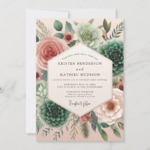 Teal Rose Bloom Hochzeit Einladung