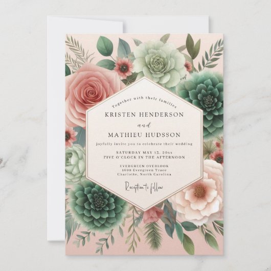 Teal Rose Bloom Hochzeit Einladung (Vorderseite)