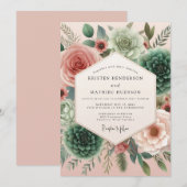 Teal Rose Bloom Hochzeit Einladung (Vorne/Hinten)