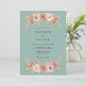 Teal Rose Blütenhochzeit Einladung (Stehend Vorderseite)