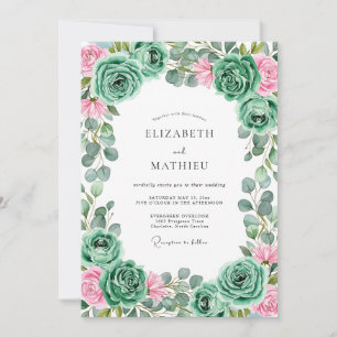 Teal Rose Blütenromanze Hochzeit Einladung