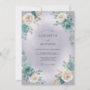 Teal Rose Botanische Hochzeit Einladung