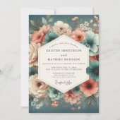 Teal Rose Enchanted Romance Hochzeit Einladung (Vorderseite)