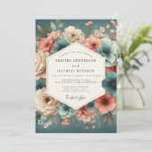 Teal Rose Enchanted Romance Wedding Einladung (Stehend Vorderseite)