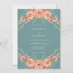 Teal Rose Floral Flourish Hochzeit Einladung