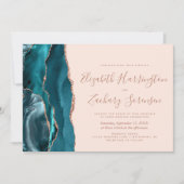 Teal Rose Gold Agate Blush Horizontal Wedding Einladung (Vorderseite)