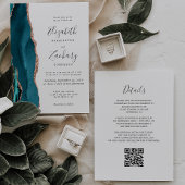 Teal Rose Gold Agate QR Code Wedding Invitation Einladung