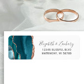 Teal Rose Gold Agate Wedding Return Address