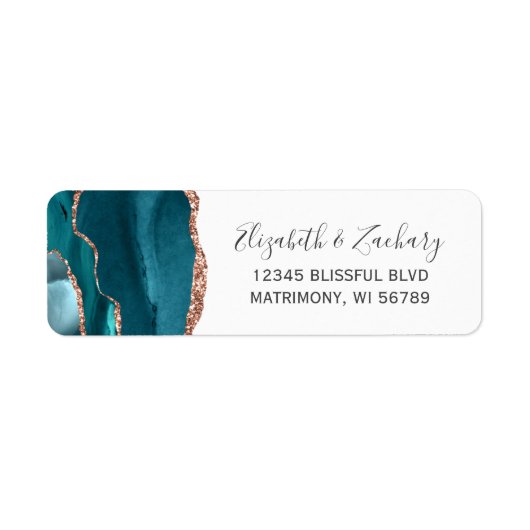 Teal Rose Gold Agate Wedding Return Address (Vorne)