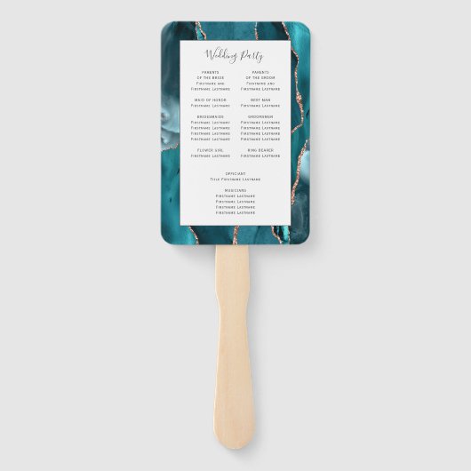 Teal Rose Gold Agate White Wedding Program Fächer (Rückseite)