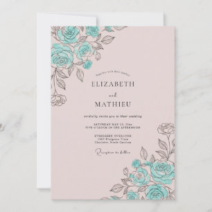 Teal Rose Malerische Blüten Hochzeit Einladung