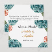 Teal Rose & Orange Daisy Wedding  Dankeskarte (Vorne/Hinten)