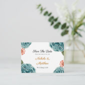 Teal Rose & Orange Daisy  Wedding Save The Date Begleitkarte (Stehend Vorderseite)