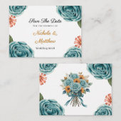 Teal Rose & Orange Daisy  Wedding Save The Date Begleitkarte (Vorne/Hinten)