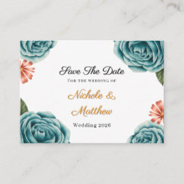 Teal Rose & Orange Daisy  Wedding Save The Date Begleitkarte