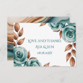 Teal Roses and Bronze Leaves Wedding Dankeskarte (Vorne/Hinten)