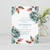 Teal Roses and Copper Leaves Bachelorette Party Einladung (Stehend Vorderseite)