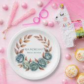 Teal Roses and Copper Leaves Bridal Shower Pappteller (Party)