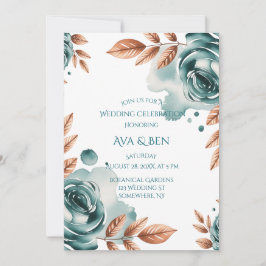 Teal Roses and Copper Leaves Wedding Celebration  Einladung