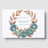 Teal Roses and Copper Leaves Wedding Gästebuch (Vorderseite)
