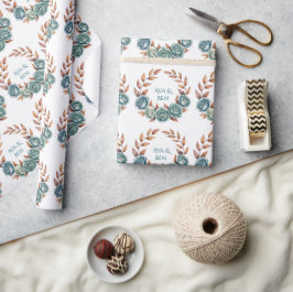 Teal Roses and Copper Leaves Wedding Geschenkpapier